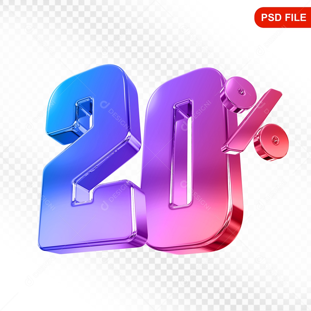 Elemento 3D Número 20% Colorido Para Composição PSD
