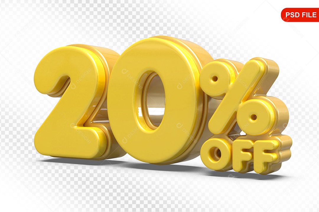 Elemento 3D Número 20% Off Amarelo Para Composição PSD