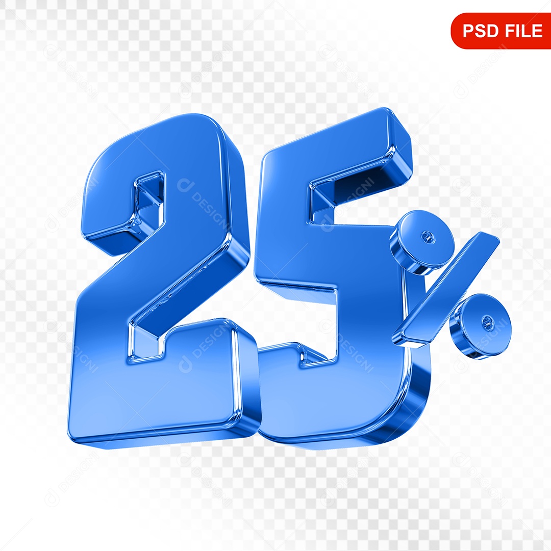Elemento 3D Número 25% Azul Para Composição PSD