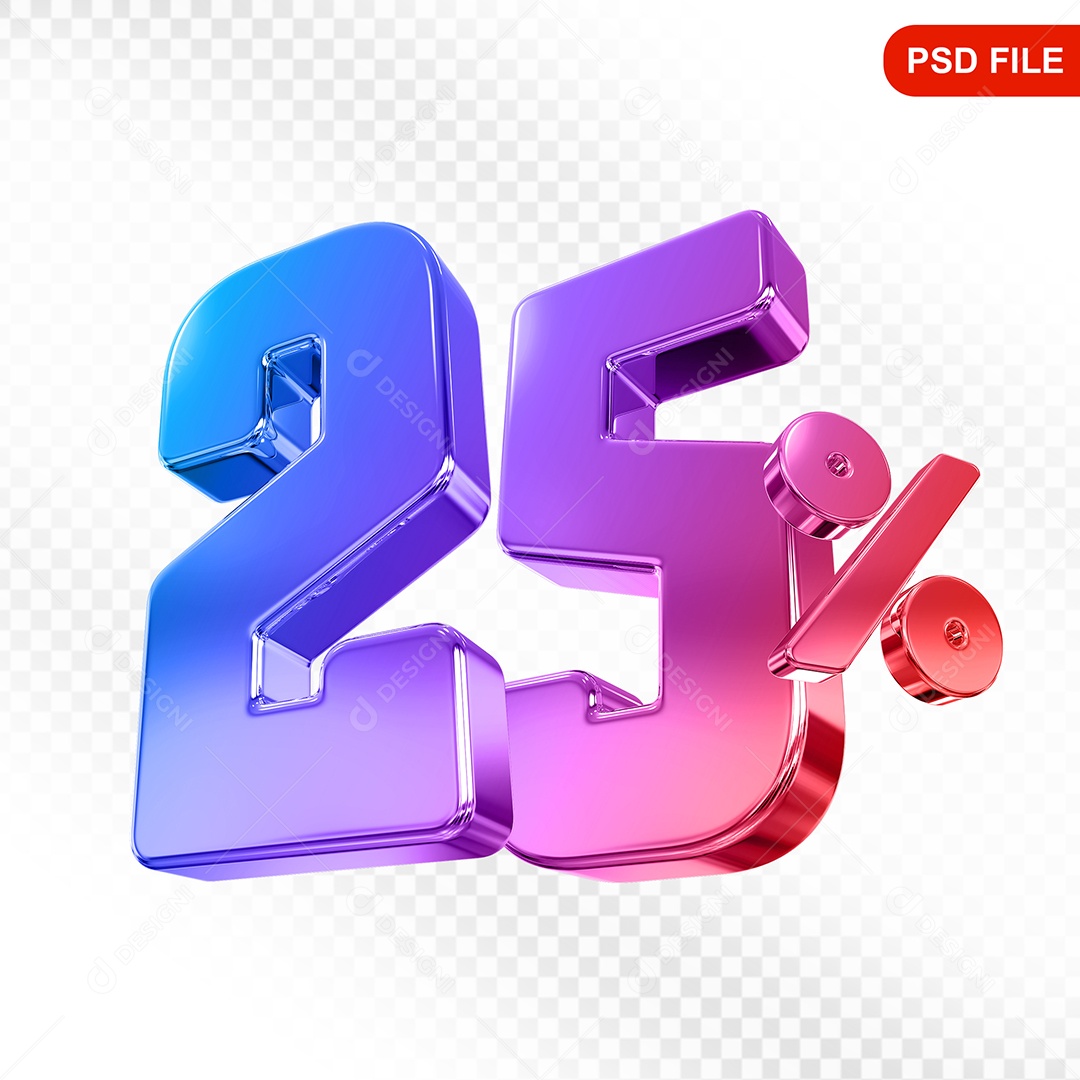 Elemento 3D Número 25% Colorido Para Composição PSD