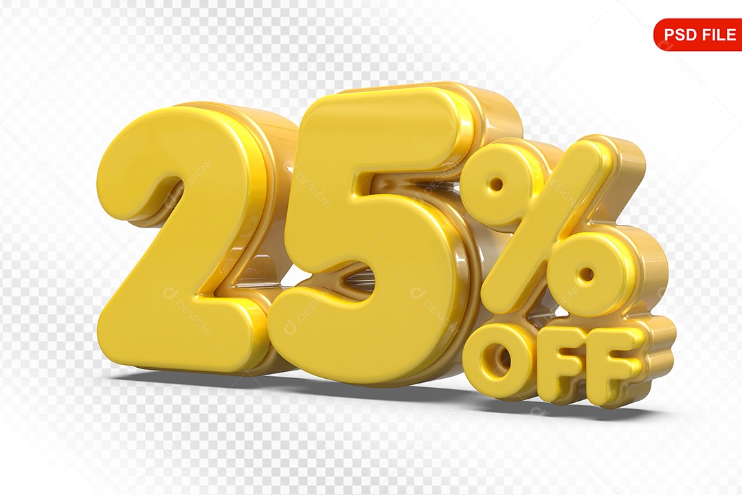 Elemento 3D Número 25% Off Amarelo Para Composição PSD
