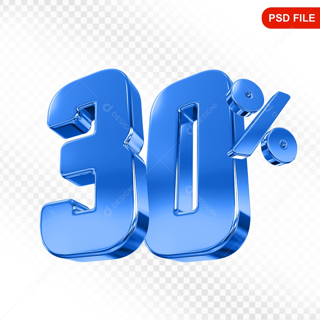 Elemento 3D Número 30% Azul Para Composição PSD