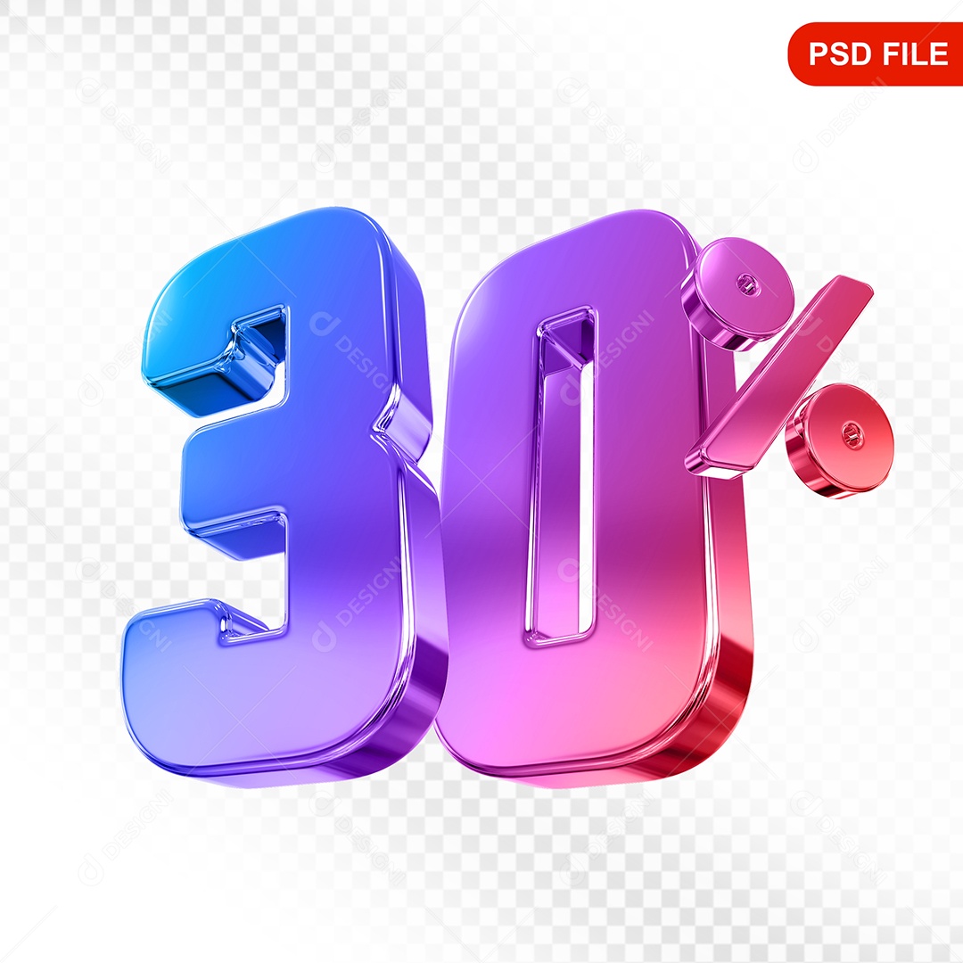 Elemento 3D Número 30% Colorido Para Composição PSD