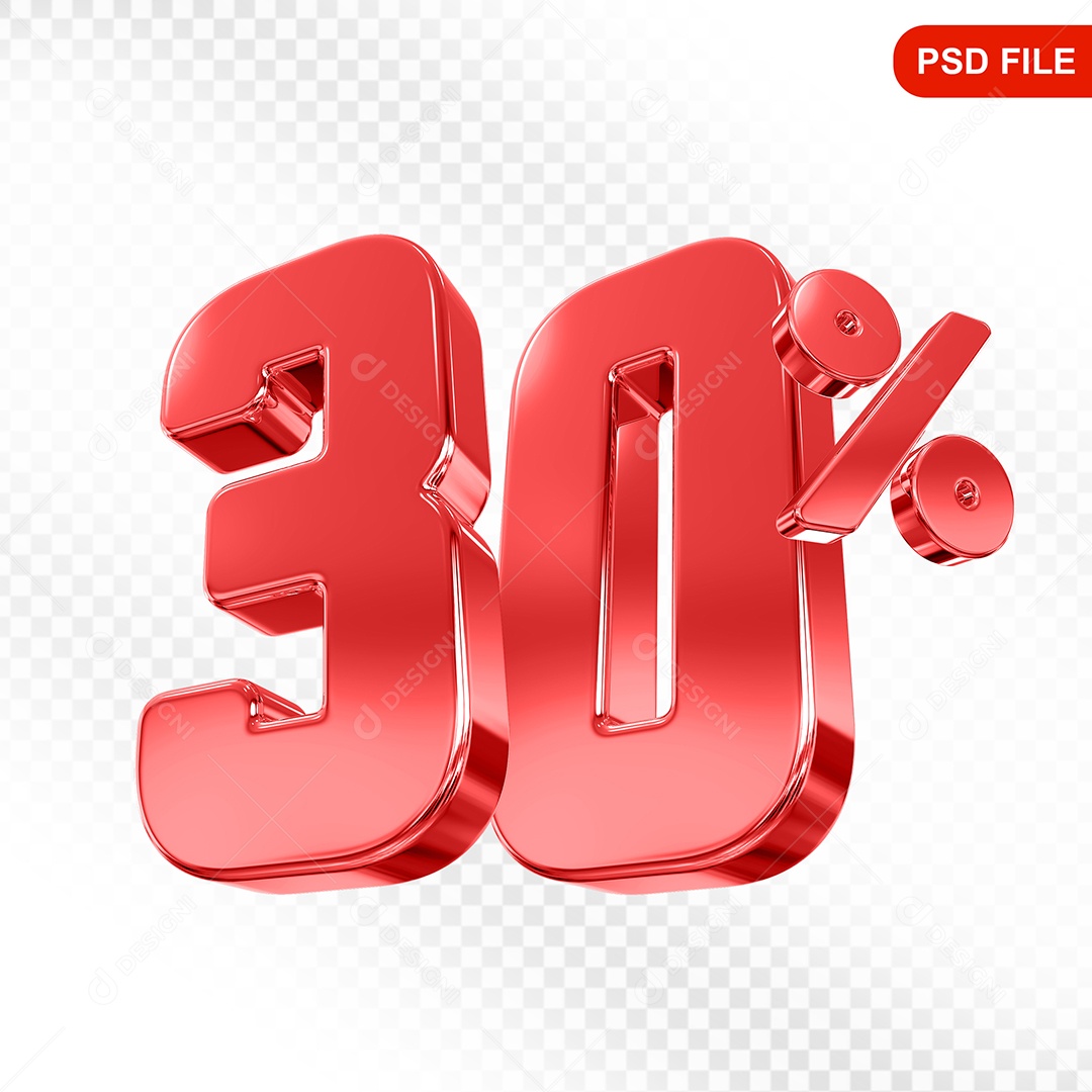 Elemento 3D Número 30% Vermelho Para Composição PSD