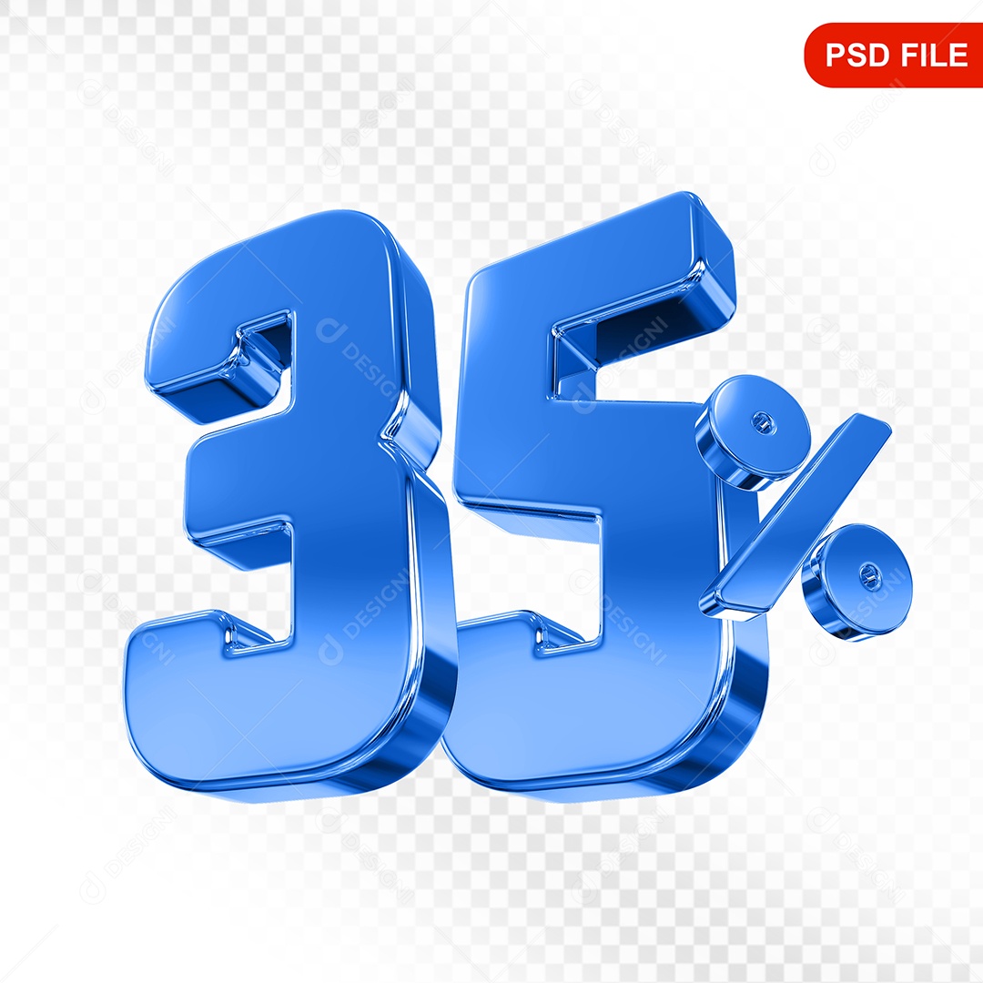 Elemento 3D Número 35% Azul Para Composição PSD