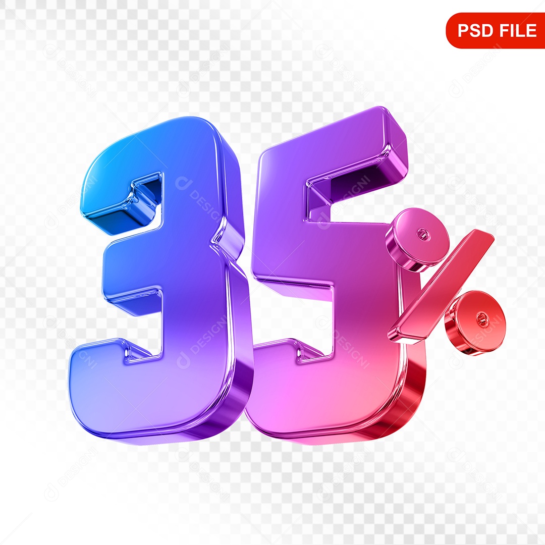 Elemento 3D Número 35% Colorido Para Composição PSD