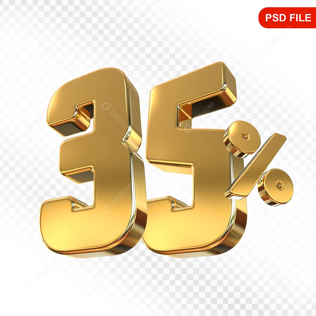 Elemento 3D Número 35% Dourado Para Composição PSD