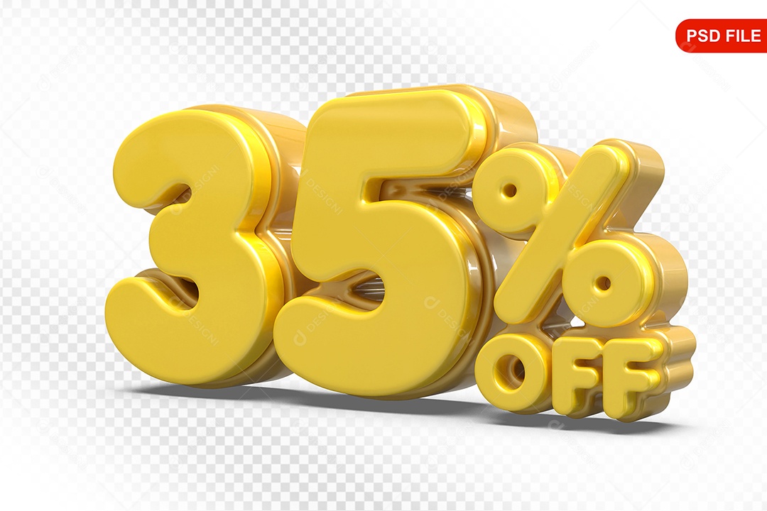 Elemento 3D Número 35% Off Amarelo Para Composição PSD