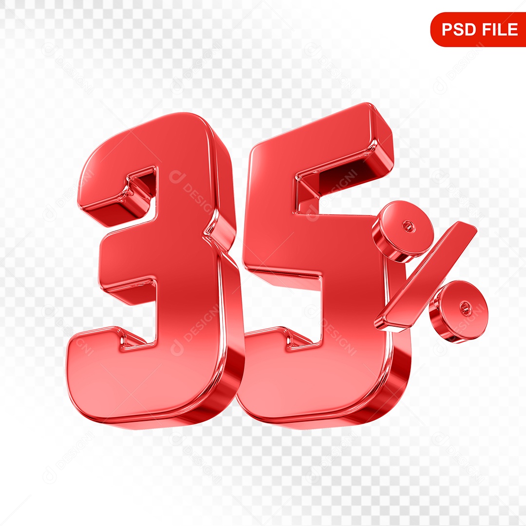 Elemento 3D Número 35% Vermelho Para Composição PSD