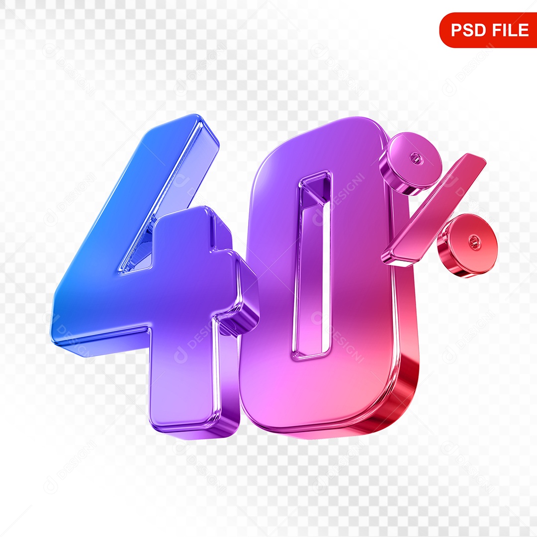 Elemento 3D Número 40% Colorido Para Composição PSD