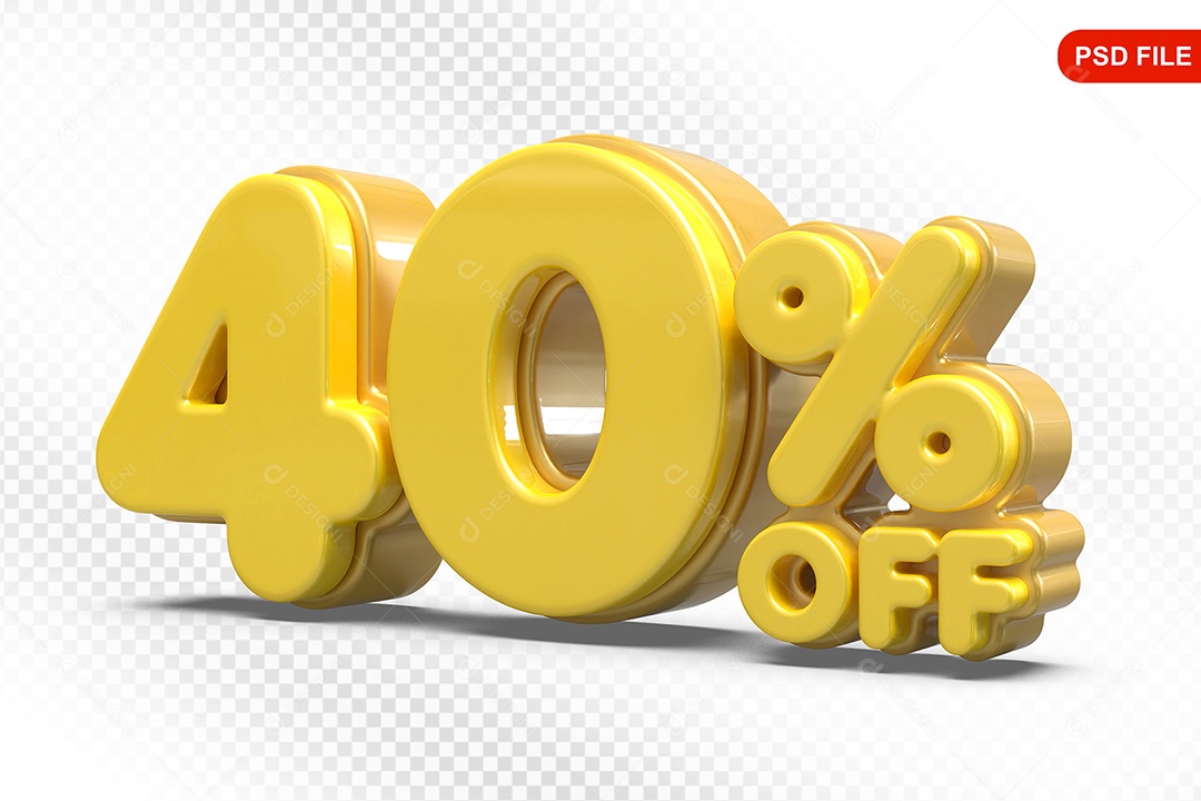 Elemento 3D Número 40% Off Amarelo Para Composição PSD