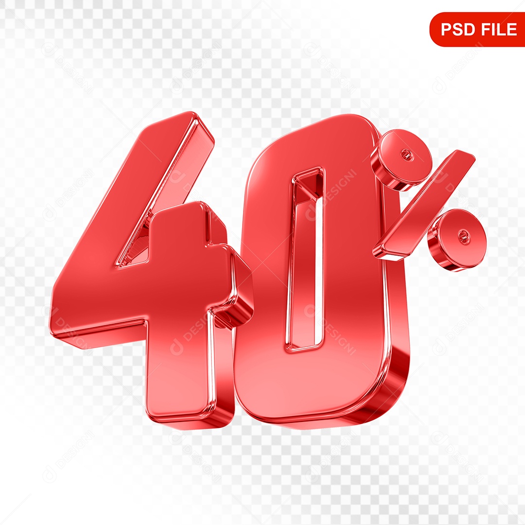 Elemento 3D Número 40% Vermelho Para Composição PSD