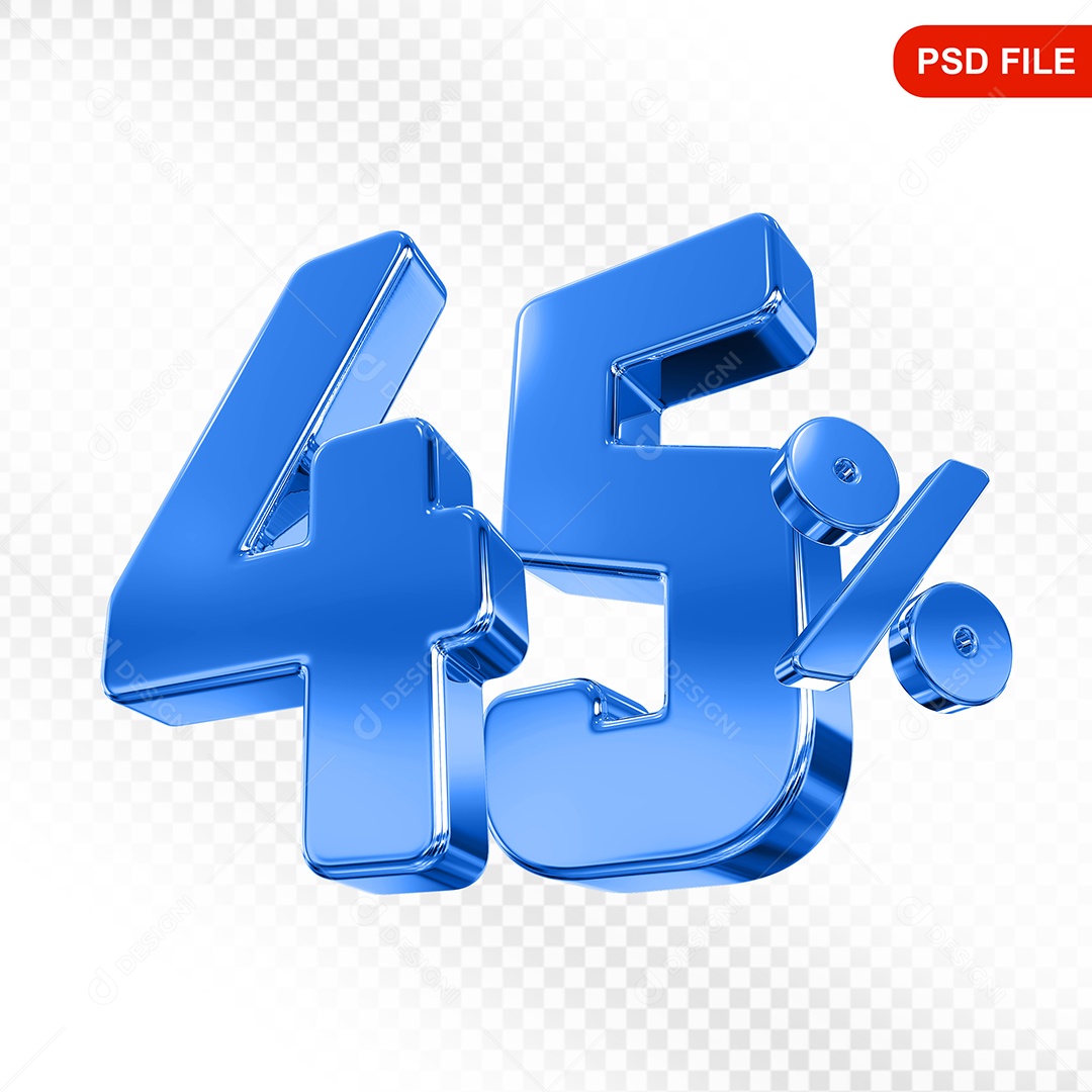 Elemento 3D Número 45% Azul Para Composição PSD