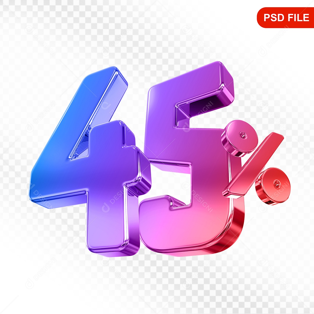 Elemento 3D Número 45% Colorido Para Composição PSD