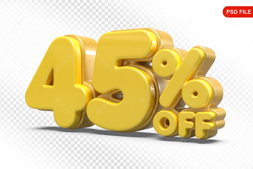 Elemento 3D Número 45% Off Amarelo Para Composição PSD