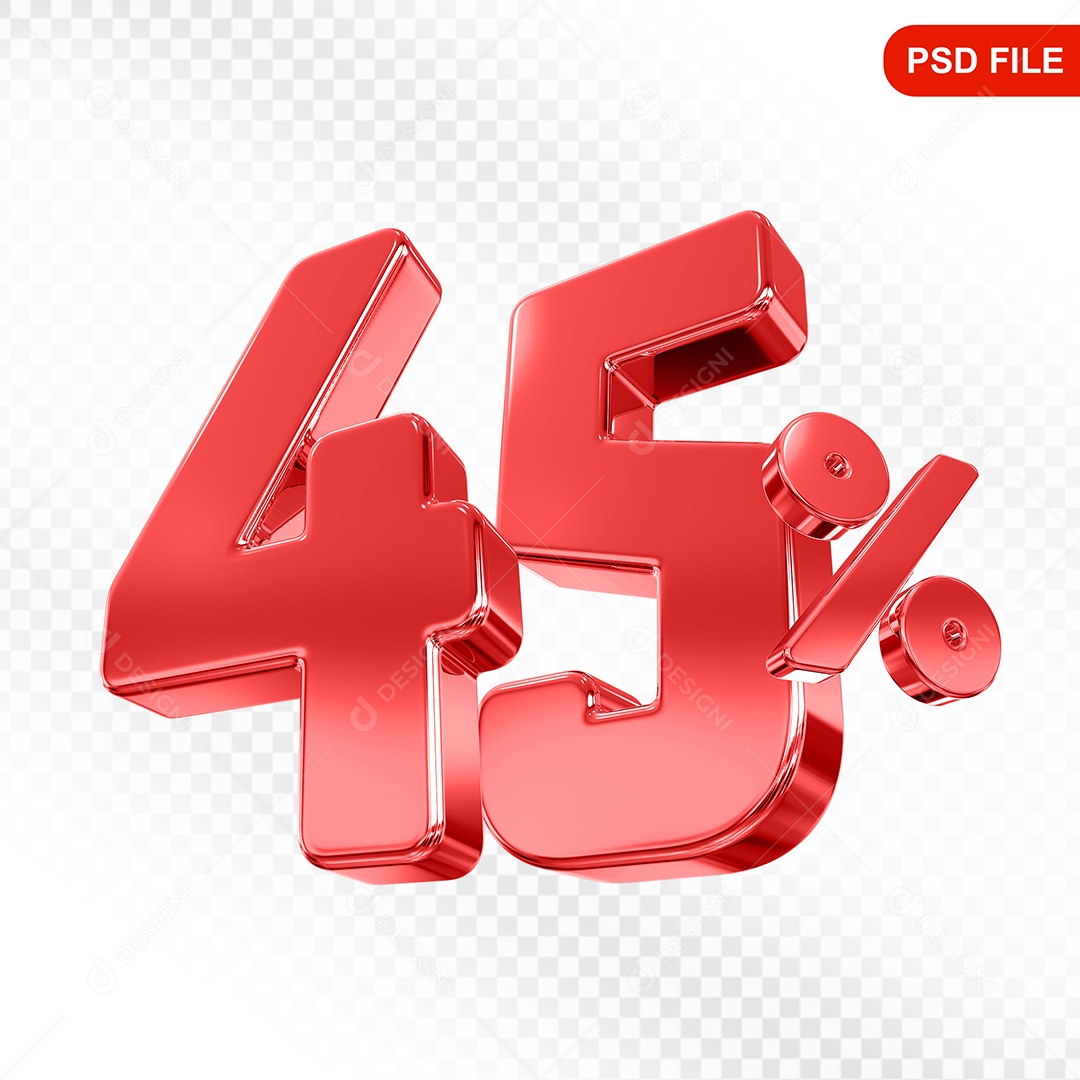 Elemento 3D Número 45% Vermelho Para Composição PSD