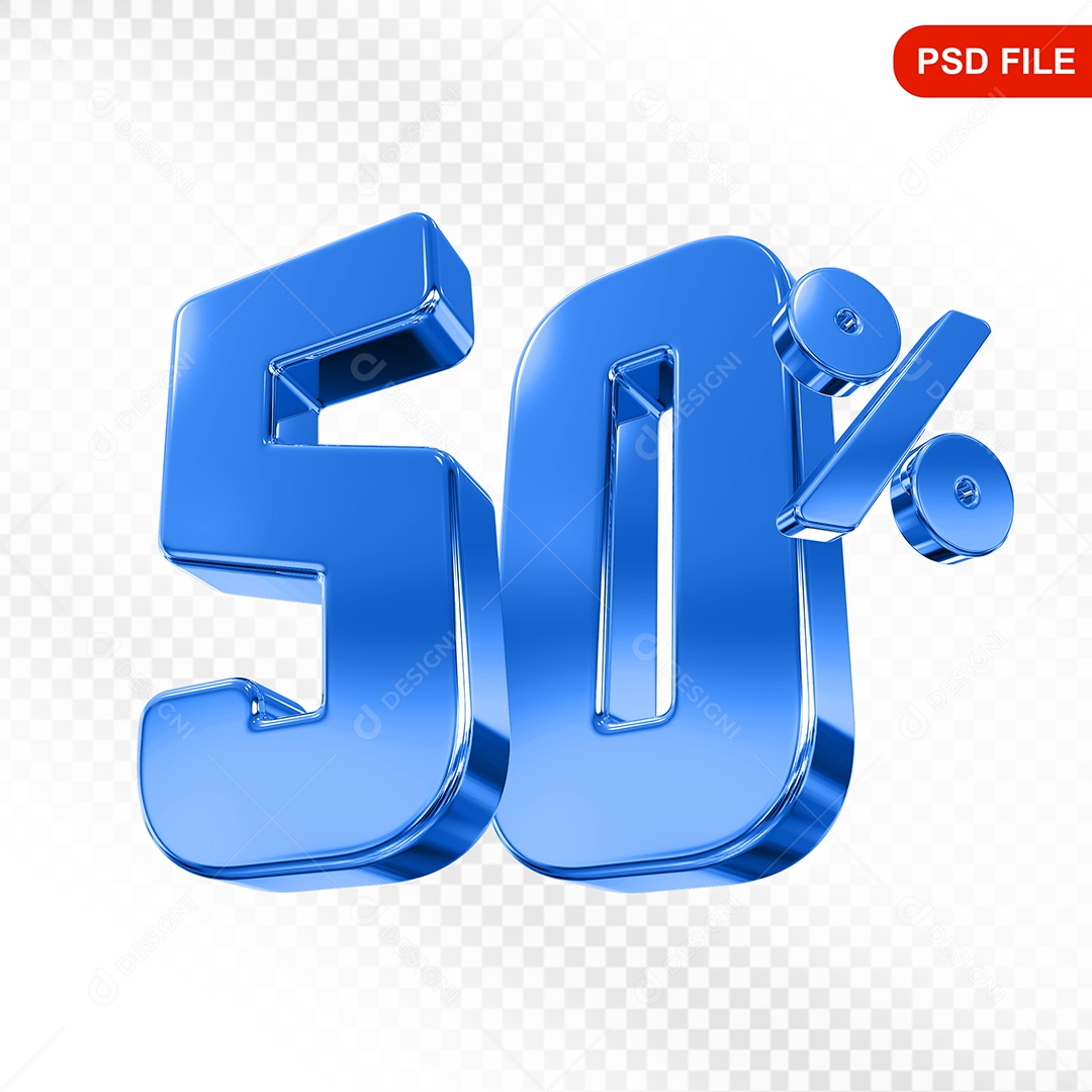 Elemento 3D Número 50% Azul Para Composição PSD