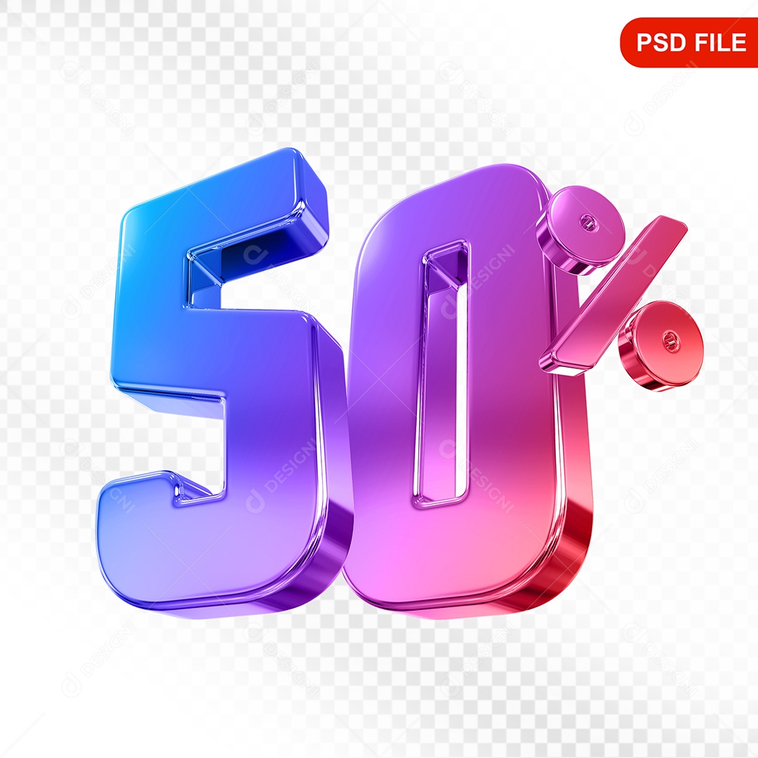 Elemento 3D Número 50% Colorido Para Composição PSD
