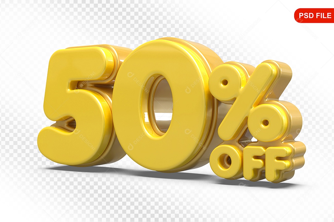 Elemento 3D Número 50% Off Amarelo Para Composição PSD