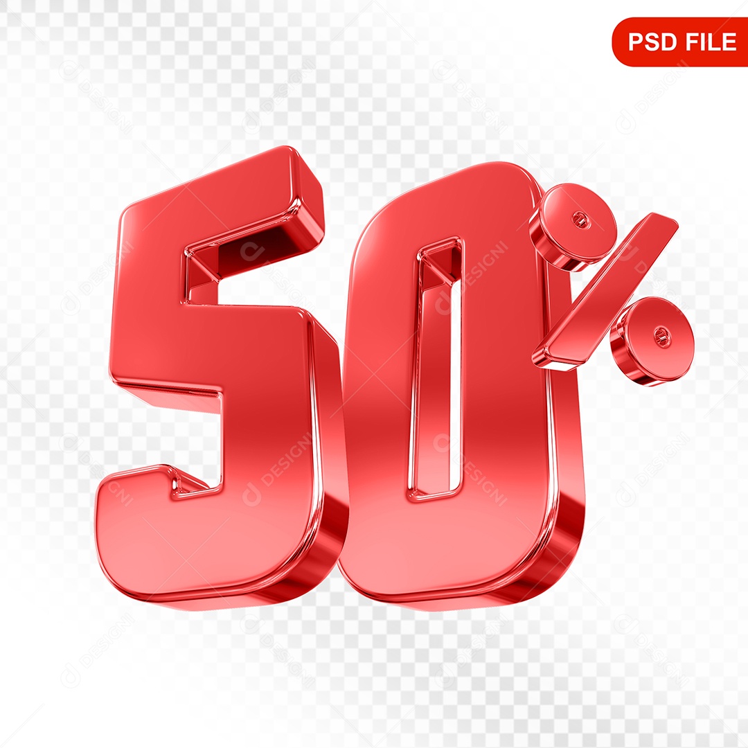 Elemento 3D Número 50% Vermelho Para Composição PSD