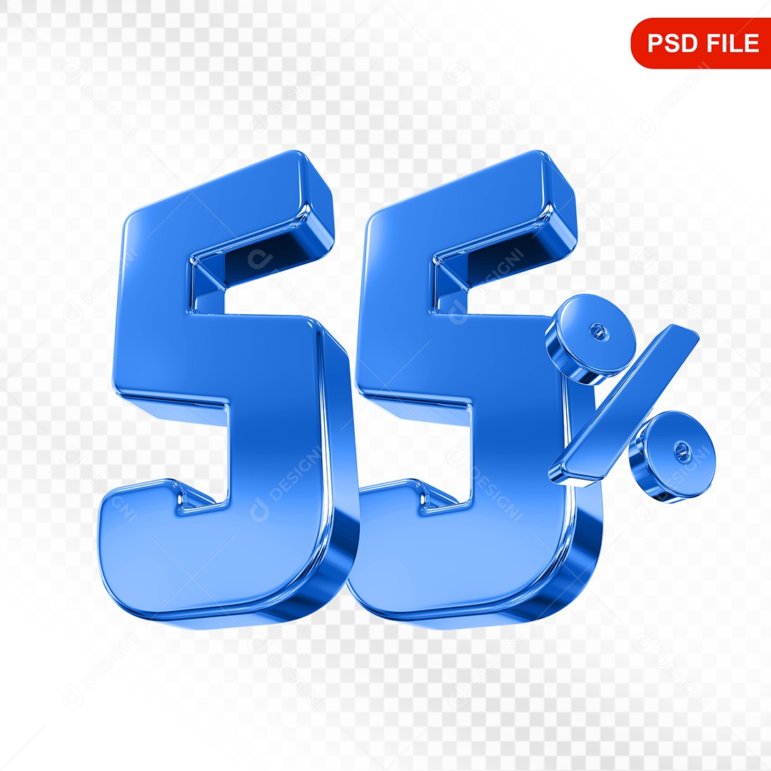 Elemento 3D Número 55% Azul Para Composição PSD