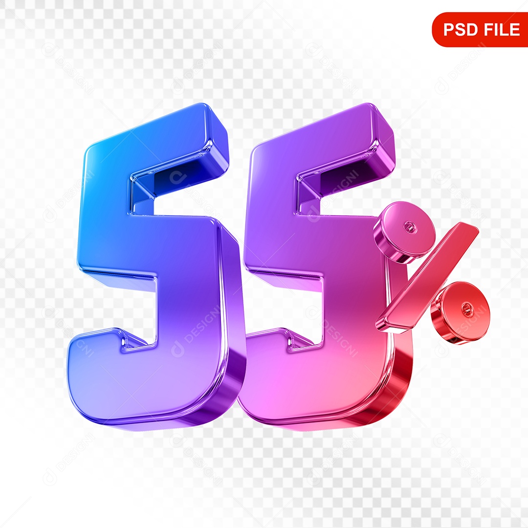 Elemento 3D Número 55% Colorido Para Composição PSD
