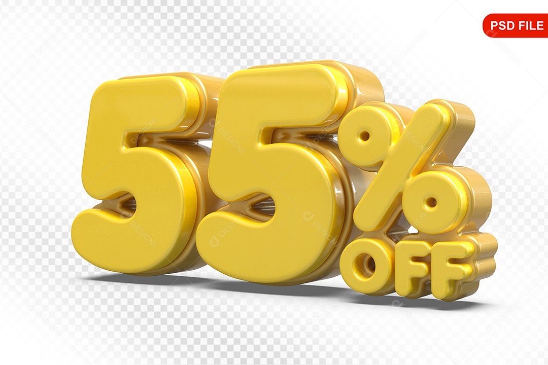 Elemento 3D Número 55% Off Amarelo Para Composição PSD