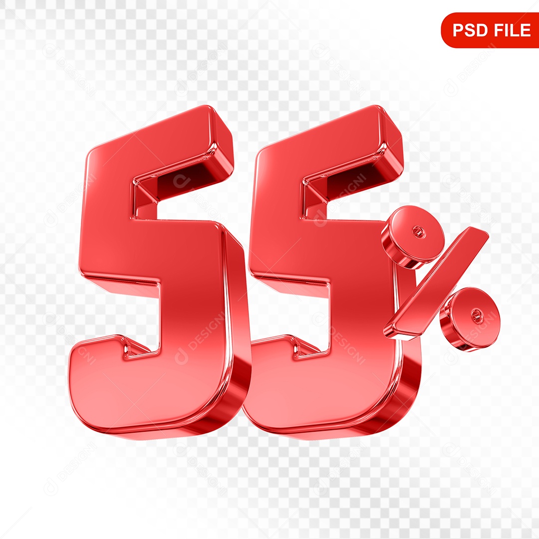Elemento 3D Número 55% Vermelho Para Composição PSD