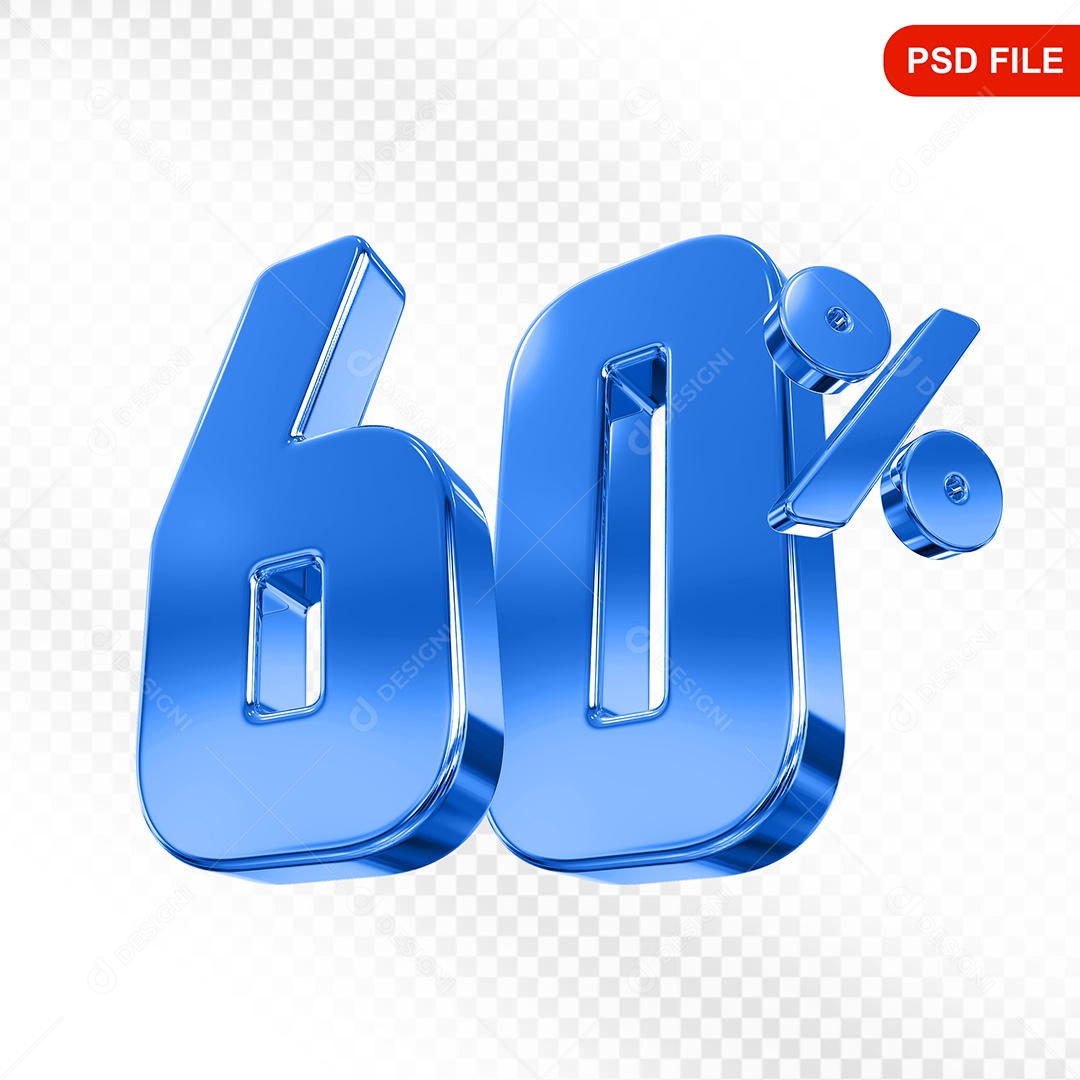 Elemento 3D Número 60% Azul Para Composição PSD
