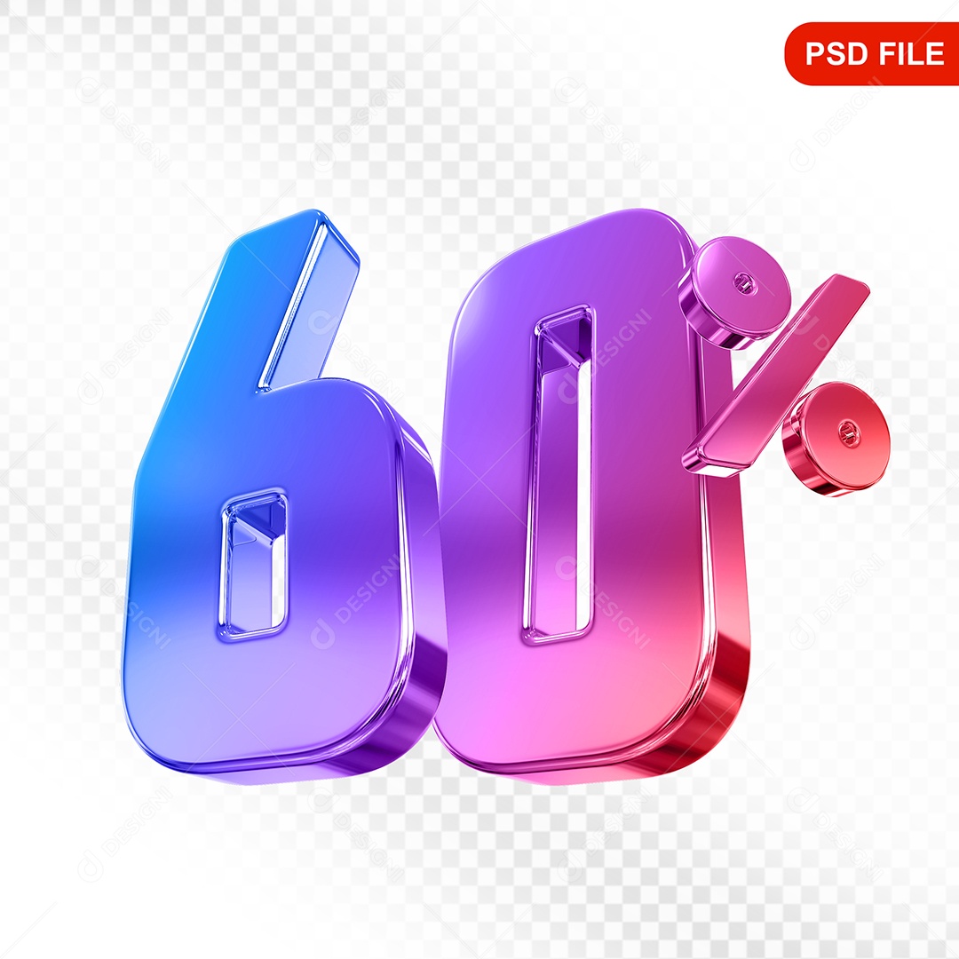 Elemento 3D Número 60% Colorido Para Composição PSD