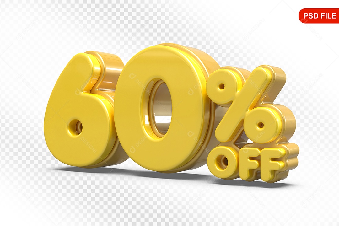 Elemento 3D Número 60% Off Amarelo Para Composição PSD