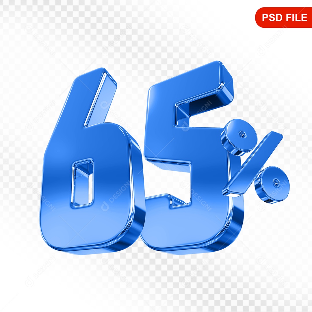 Elemento 3D Número 65% Azul Para Composição PSD