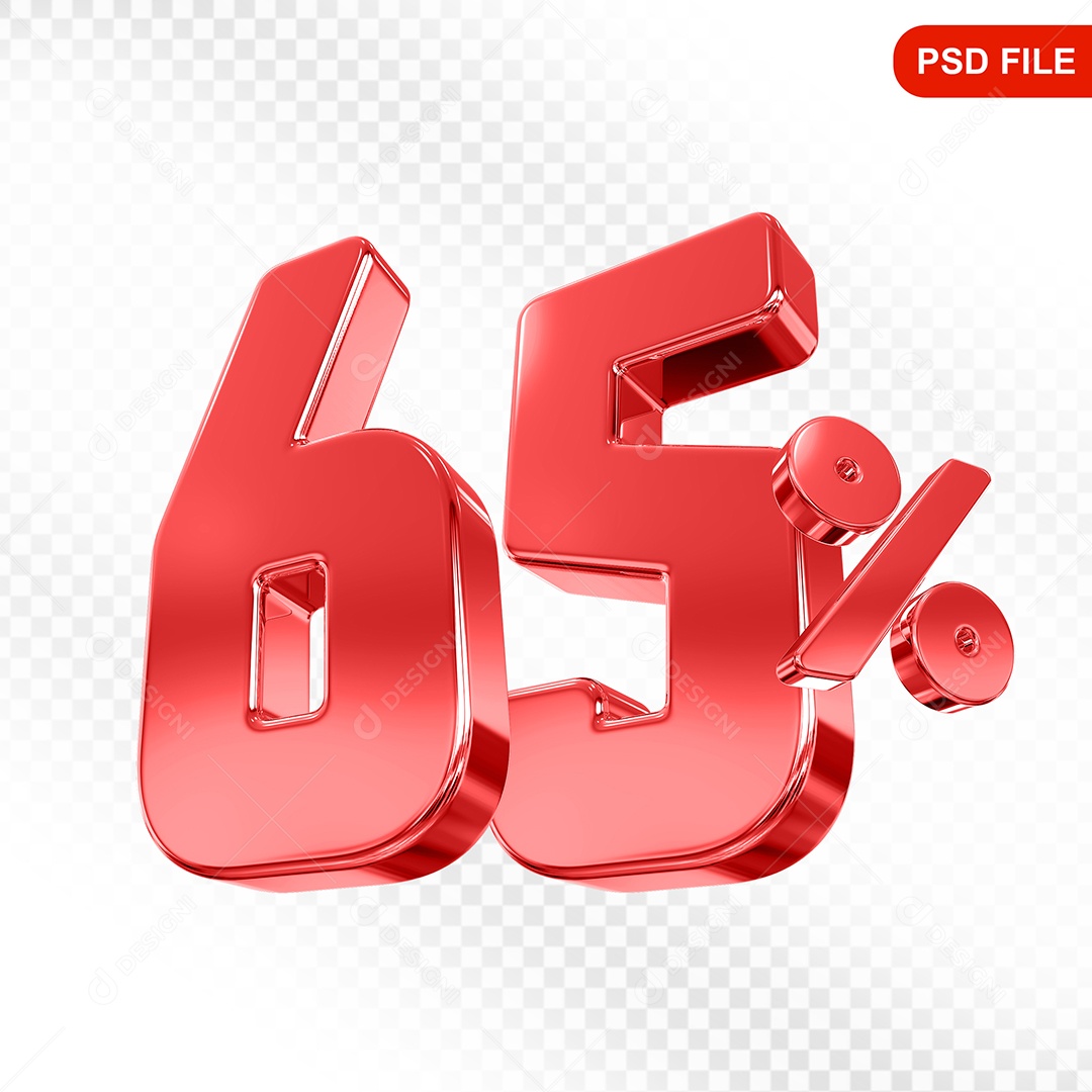 Elemento 3D Número 65% Vermelho Para Composição PSD