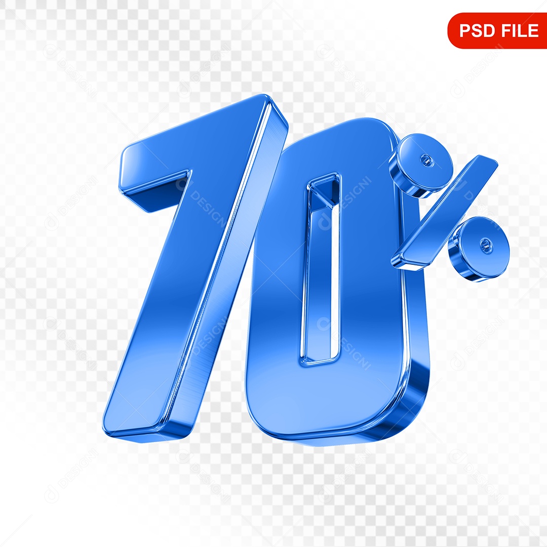 Elemento 3D Número 70% Azul Para Composição PSD