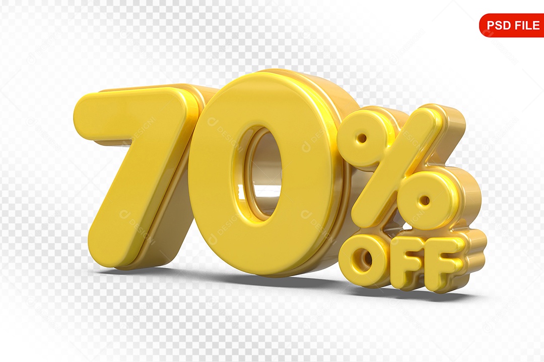 Elemento 3D Número 70% Off Amarelo Para Composição PSD
