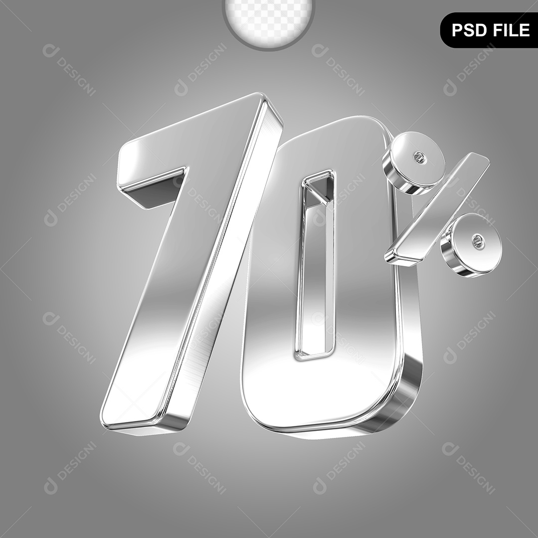 Elemento 3D Número 70% Prata Para Composição PSD