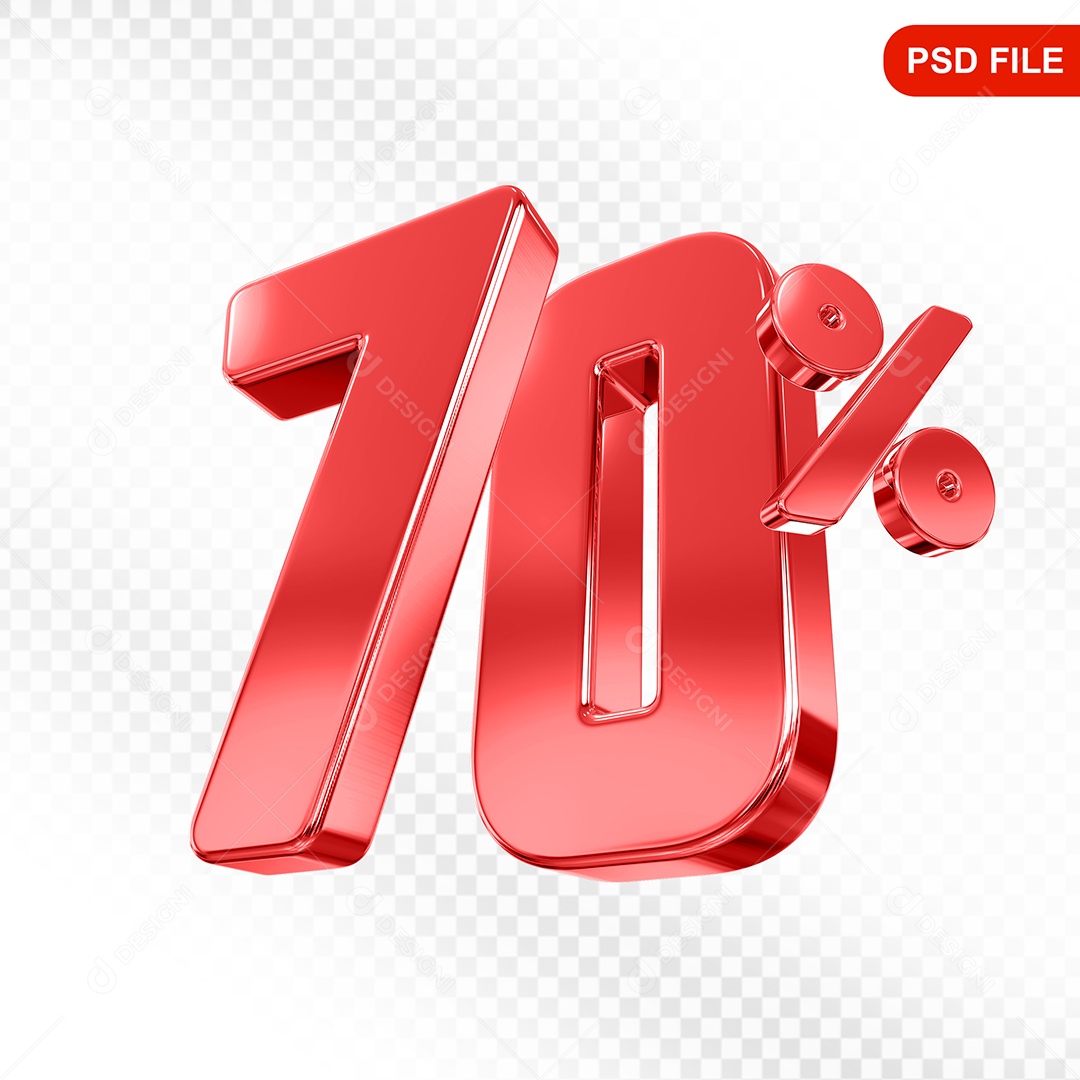 Elemento 3D Número 70% Vermelho Para Composição PSD
