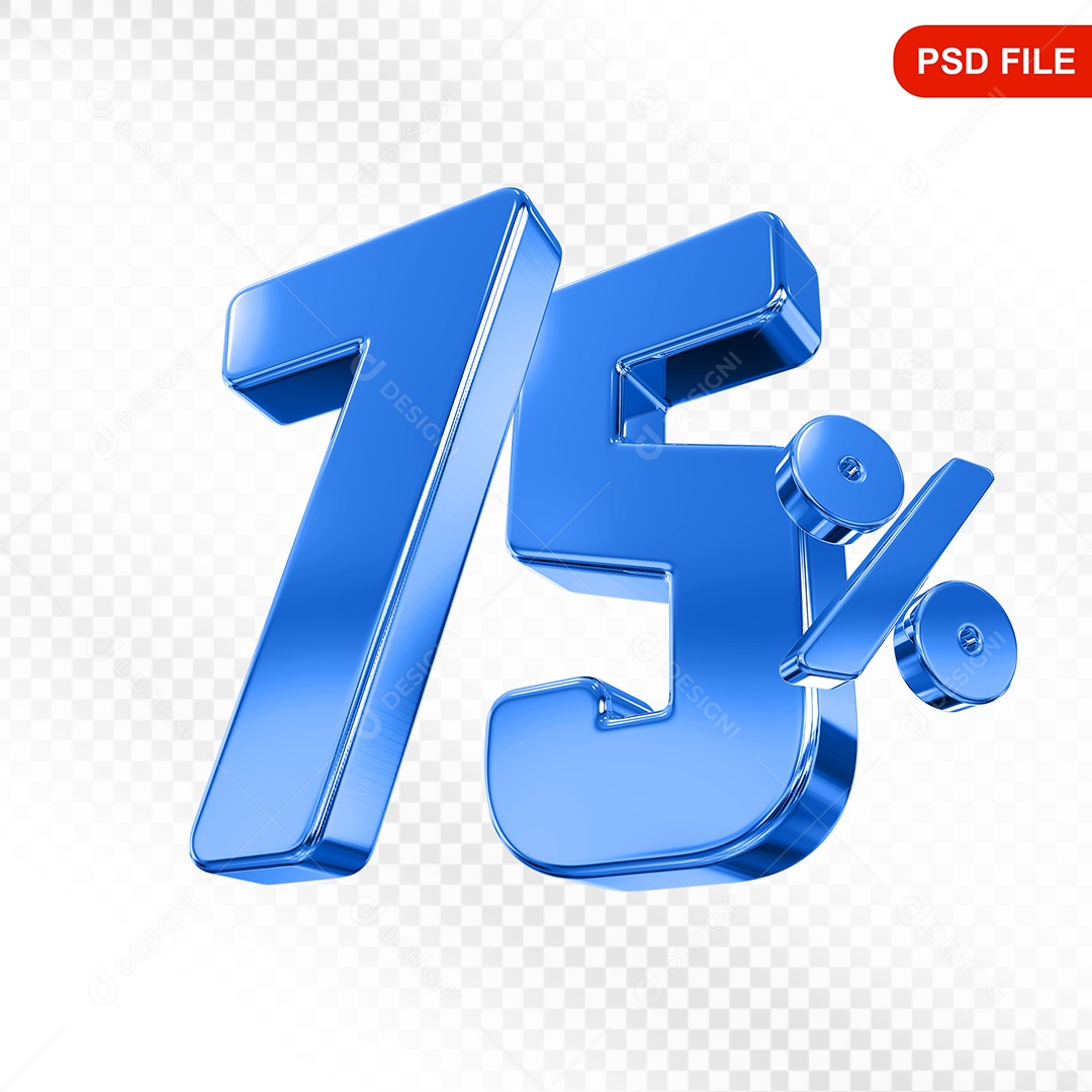 Elemento 3D Número 75% Azul Para Composição PSD