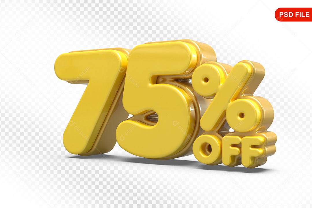 Elemento 3D Número 75% Off Amarelo Para Composição PSD
