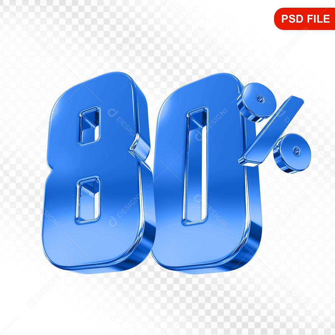 Elemento 3D Número 80% Azul Para Composição PSD