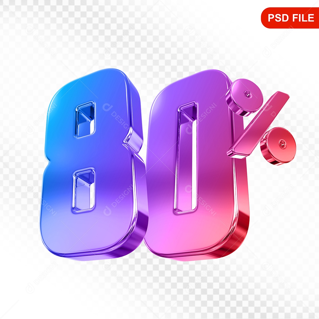 Elemento 3D Número 80% Colorido Para Composição PSD