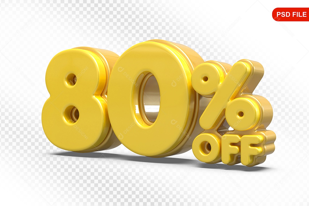 Elemento 3D Número 80% Off Amarelo Para Composição PSD