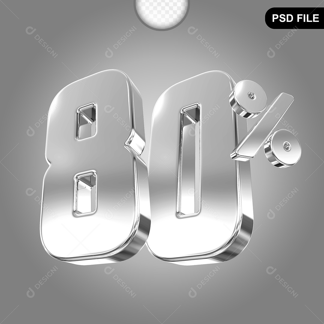 Elemento 3D Número 80% Prata Para Composição PSD