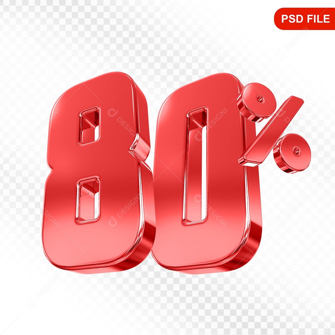 Elemento 3D Número 80% Vermelho Para Composição PSD