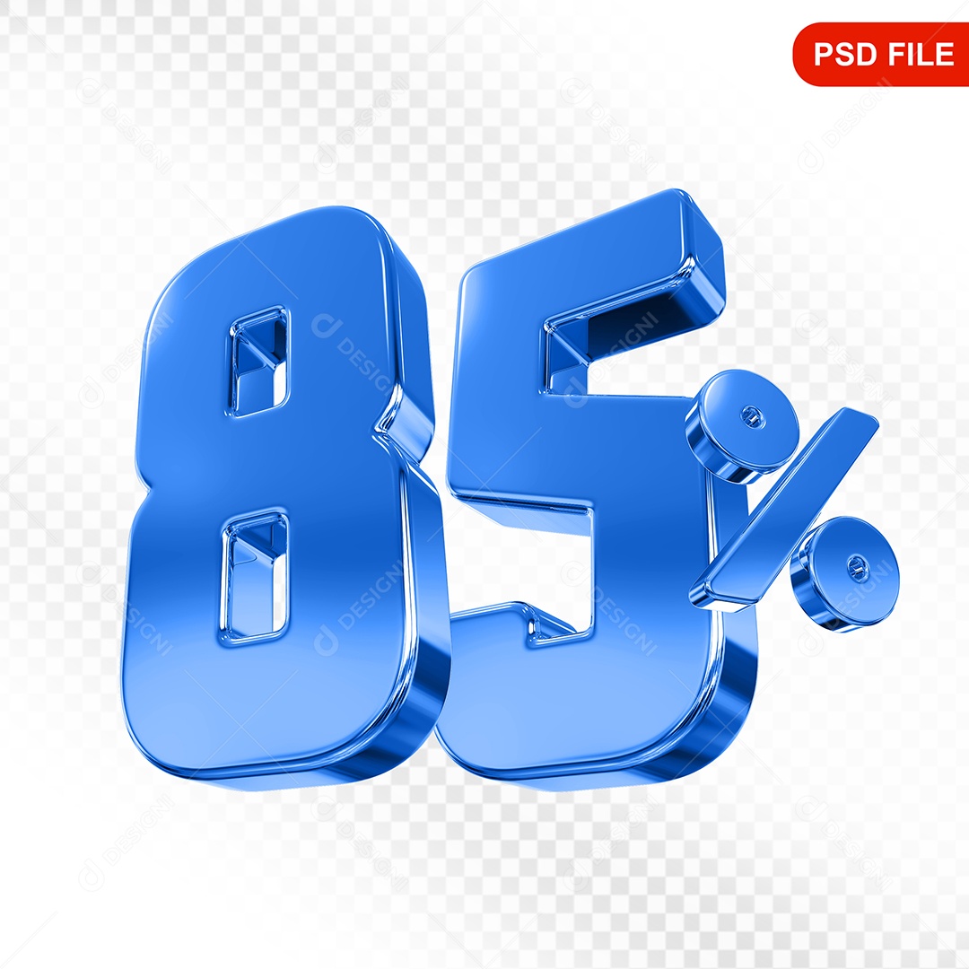Elemento 3D Número 85% Azul Para Composição PSD