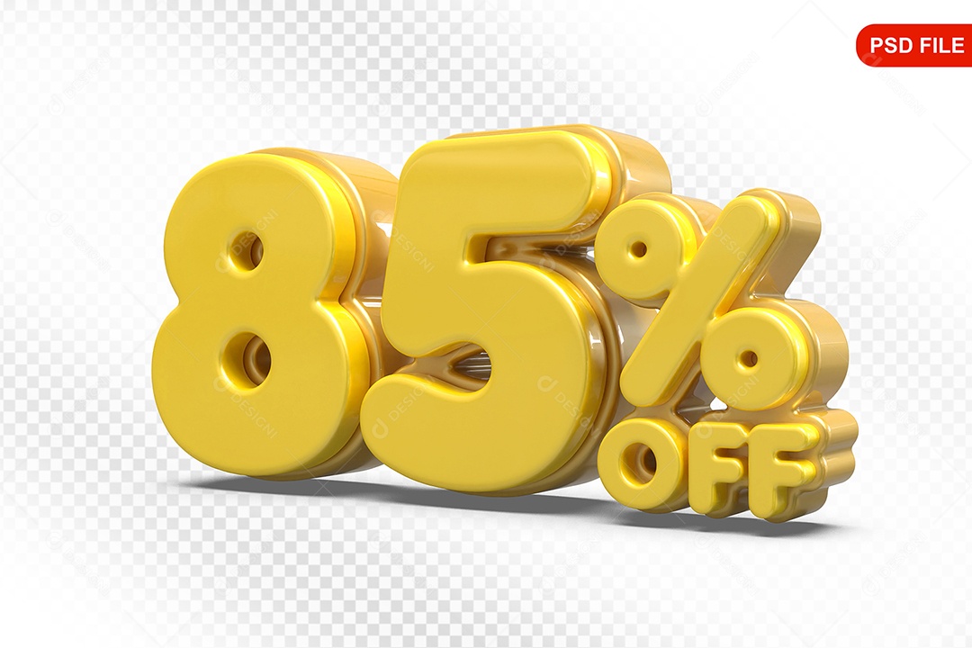 Elemento 3D Número 85% Off Amarelo Para Composição PSD