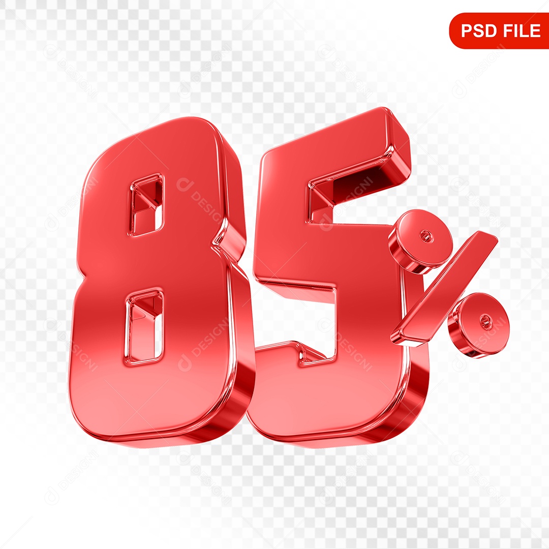 Elemento 3D Número 85% Vermelho Para Composição PSD