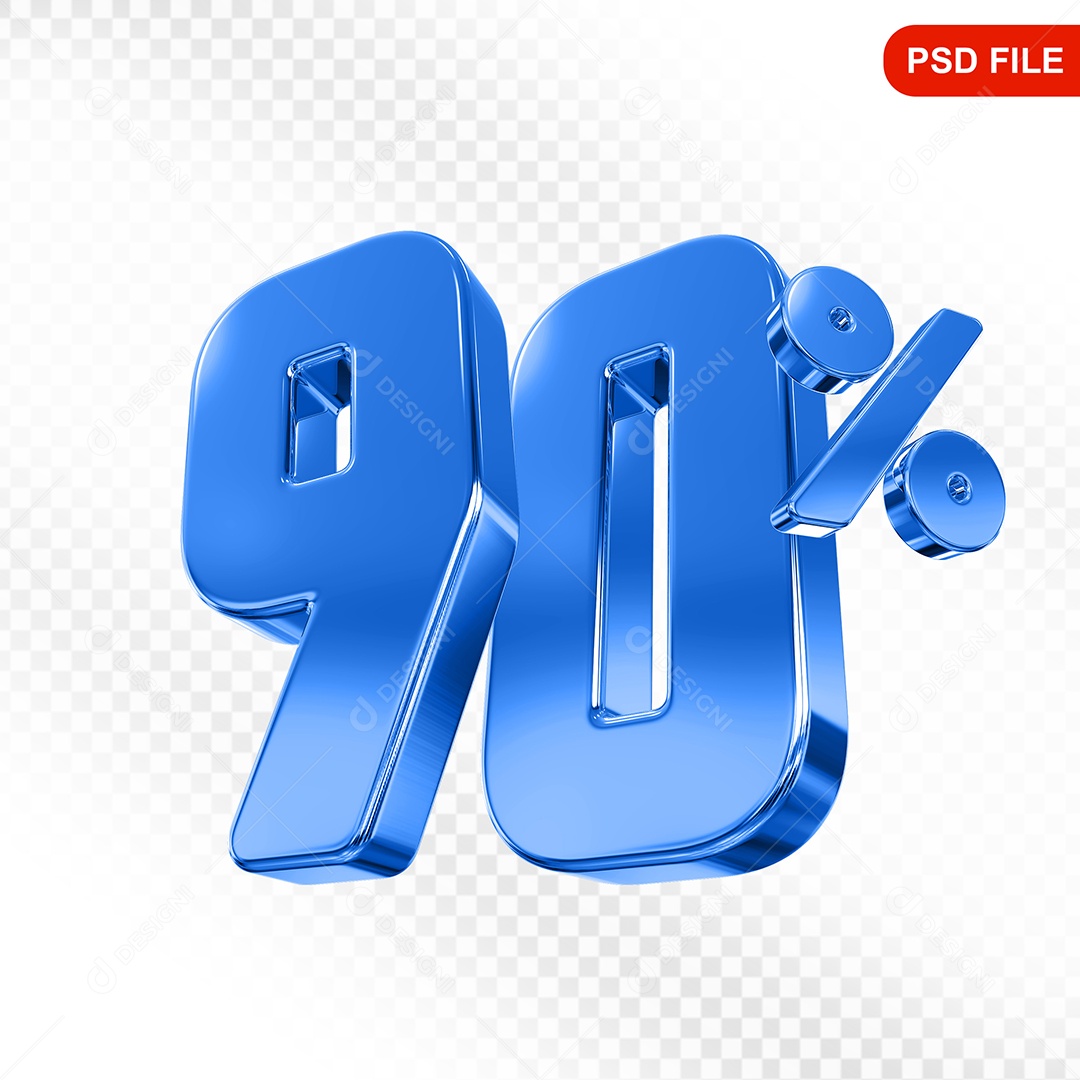 Elemento 3D Número 90% Azul Para Composição PSD