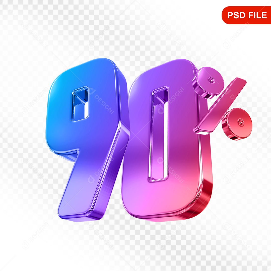 Elemento 3D Número 90% Colorido Para Composição PSD