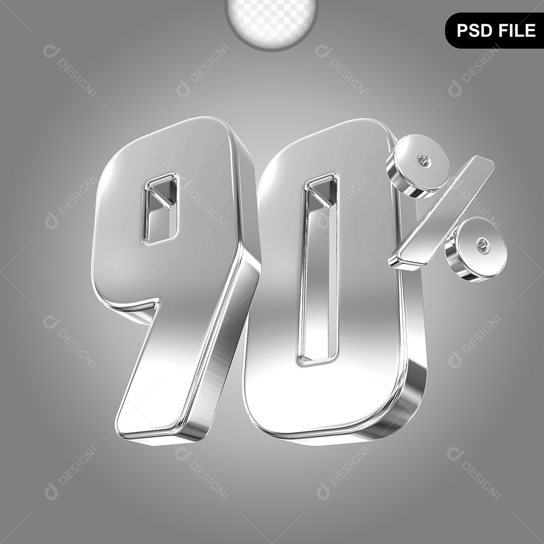 Elemento 3D Número 90% Prata Para Composição PSD